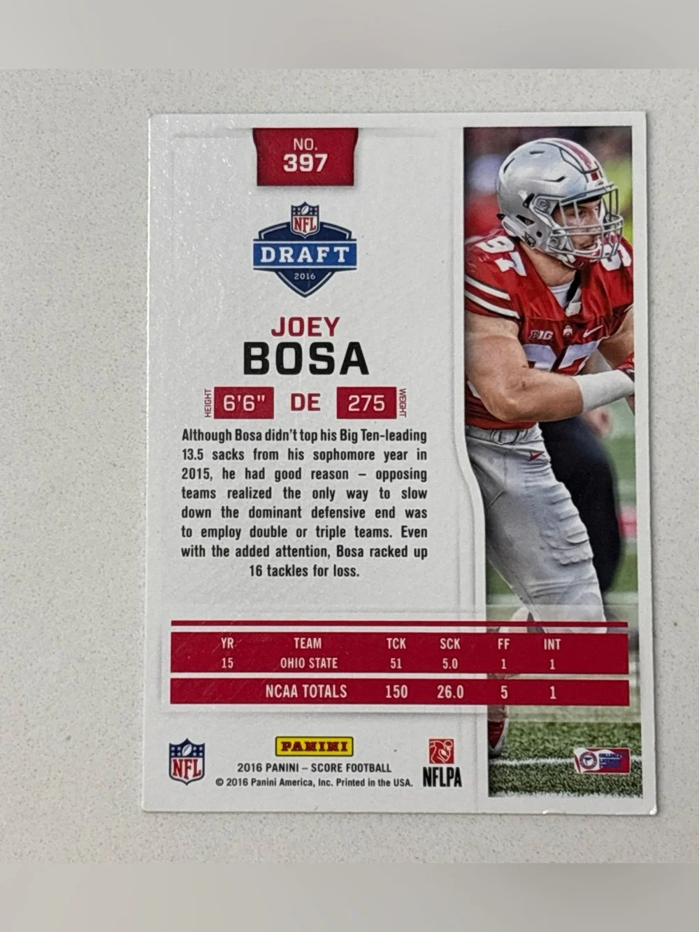 2016 Panini Score Card Joey Bosa Rookie Card - Red & Silver